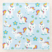 Patroon van de Unicorns, Cute Unicorns, Flowers Glazen Onderzetter (Voorkant)
