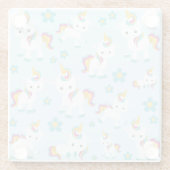 Patroon van de Unicorns, Cute Unicorns, Flowers Glazen Onderzetter (Achterkant)