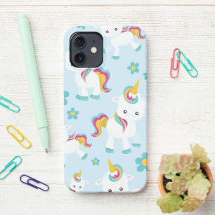 Patroon van de Unicorns, Cute Unicorns, Flowers iPhone 12 Hoesje