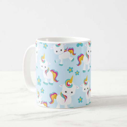 Patroon van de Unicorns, Cute Unicorns, Flowers Koffiemok (Voorkant links)