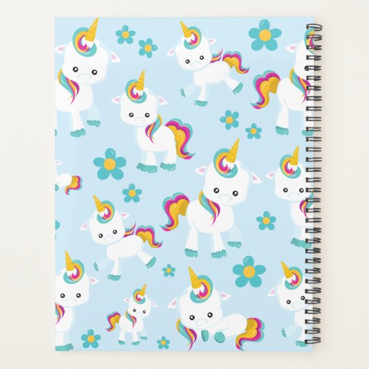 Patroon van de Unicorns, Cute Unicorns, Flowers Planner (Achterkant)