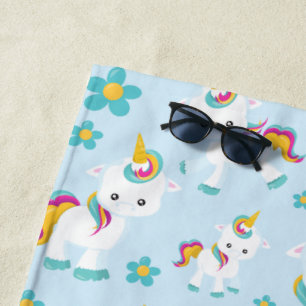 Patroon van de Unicorns, Cute Unicorns, Flowers Strandlaken