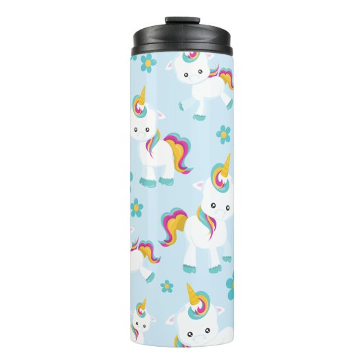 Patroon van de Unicorns, Cute Unicorns, Flowers Thermosbeker (Voorkant)