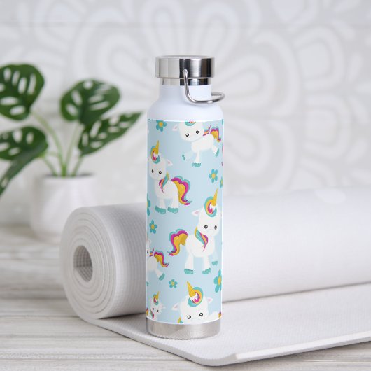 Patroon van de Unicorns, Cute Unicorns, Flowers Waterfles (Yoga)