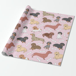 patroon van de variëteit dachshund in roze cadeaupapier