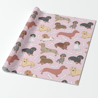 patroon van de variëteit dachshund in roze cadeaupapier