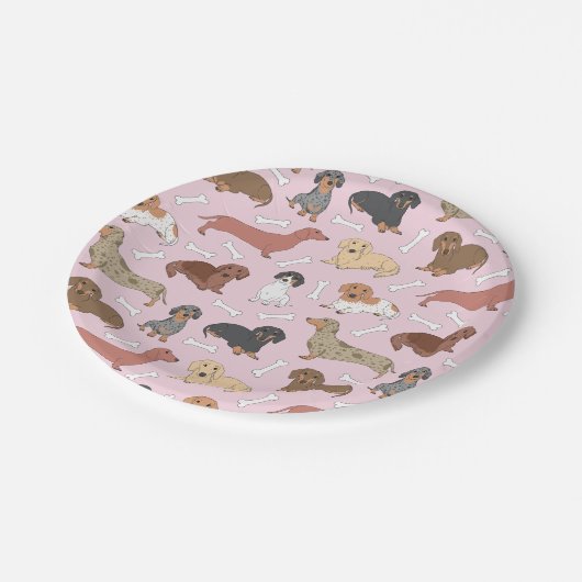 patroon van de variëteit dachshund in roze papieren bordje (Gekanteld)