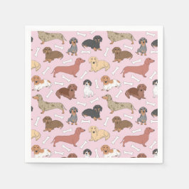 patroon van de variëteit dachshund in roze servet