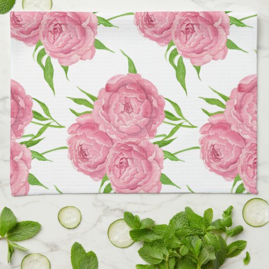 patroon van de waterverf van Peony bouquet Theedoek (Gevouwen)