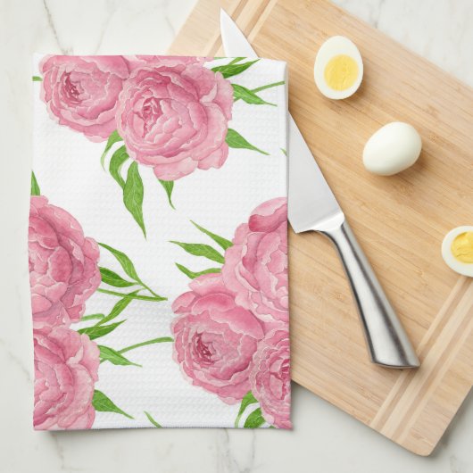 patroon van de waterverf van Peony bouquet Theedoek (Quarter Fold)