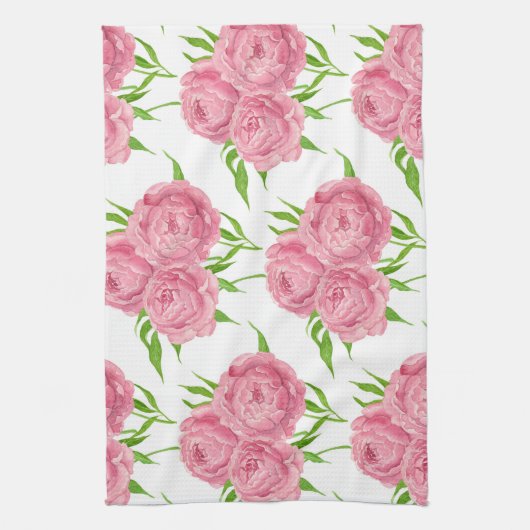 patroon van de waterverf van Peony bouquet Theedoek (Verticaal)