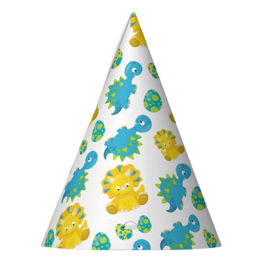 Patroon van dinosaurussen, luidopersen, Baby Dino Feesthoedjes (Links)