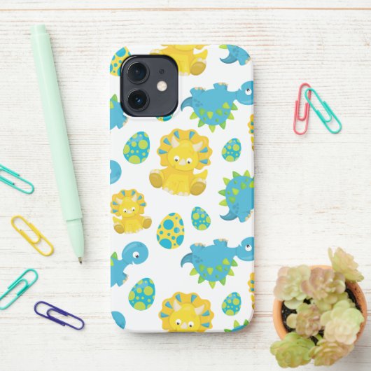 Patroon van dinosaurussen, luidopersen, Baby Dino iPhone Hoesje (Op bureau)