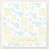 Patroon van dinosaurussen, schattige dinosaurussen glazen onderzetter (Achterkant)