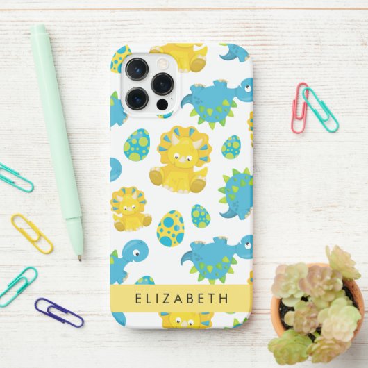 Patroon van dinosaurussen, schattige dinosaurussen iPhone hoesje (Op bureau)