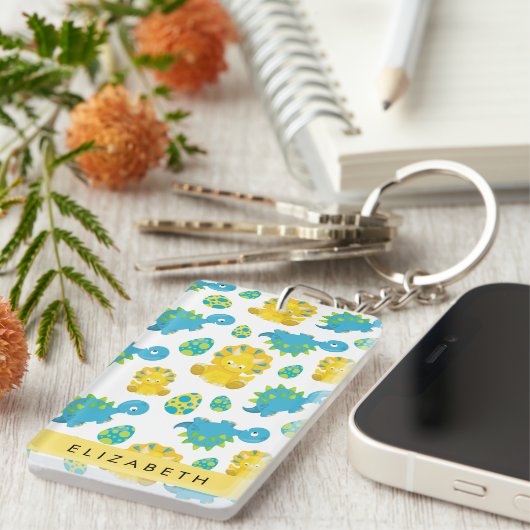 Patroon van dinosaurussen, schattige dinosaurussen sleutelhanger (Voorkant Rechts)