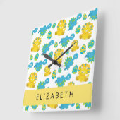 Patroon van dinosaurussen, schattige dinosaurussen vierkante klok (Hoek)