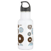 Patroon van donuts, blauwe donuts, bruine donuts waterfles  (Achterkant)