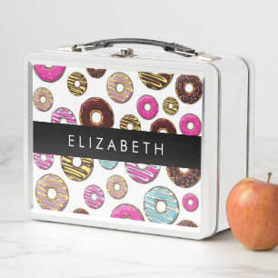 Patroon van donuts, kleurrijke donuts, Jouw naam