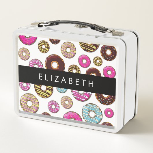 Patroon van donuts, kleurrijke donuts, Jouw naam (Achterkant)