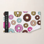 Patroon van donuts, kleurrijke donuts, Jouw naam Bad Handdoek (Handdoek)
