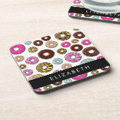 Patroon van donuts, kleurrijke donuts, Jouw naam Bier Onderzetter (Linkerzijde)