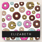Patroon van donuts, kleurrijke donuts, Jouw naam Bier Onderzetter (Voorkant)