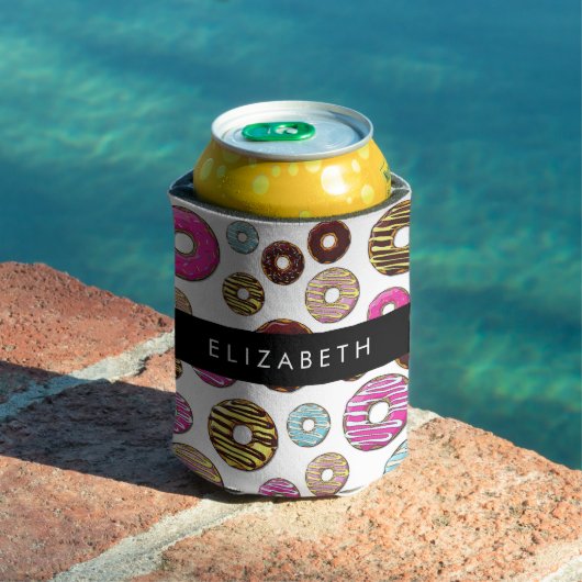 Patroon van donuts, kleurrijke donuts, Jouw naam Blikjeskoeler (Insitu Zwembad)