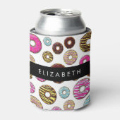 Patroon van donuts, kleurrijke donuts, Jouw naam Blikjeskoeler (Blikje Voorkant)