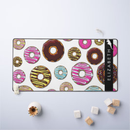 Patroon van donuts, kleurrijke donuts, Jouw naam Bureaumat