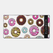 Patroon van donuts, kleurrijke donuts, Jouw naam Bureaumat (Voorkant)