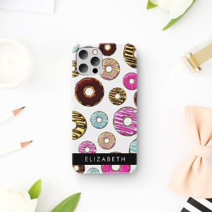 Patroon van donuts, kleurrijke donuts, Jouw naam Case-Mate iPhone Case