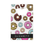 Patroon van donuts, kleurrijke donuts, Jouw naam Creditkaart Flessenopener (Voorkant)
