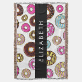 Patroon van donuts, kleurrijke donuts, Jouw naam Deken (Voorkant Verticaal)