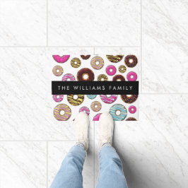 Patroon van donuts, kleurrijke donuts, Jouw naam Deurmat