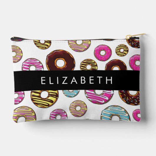 Patroon van donuts, kleurrijke donuts, Jouw naam Etui (Achterkant)