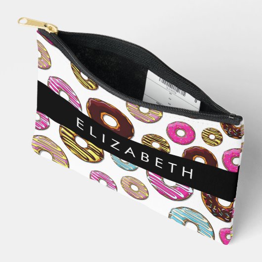 Patroon van donuts, kleurrijke donuts, Jouw naam Etui (Open)