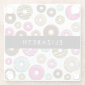 Patroon van donuts, kleurrijke donuts, Jouw naam Glazen Onderzetter (Achterkant)