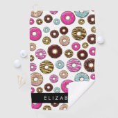 Patroon van donuts, kleurrijke donuts, Jouw naam Golfhanddoek (Insitu)
