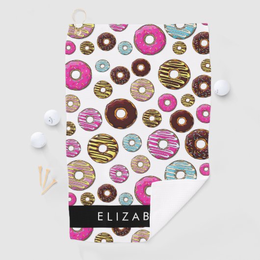 Patroon van donuts, kleurrijke donuts, Jouw naam Golfhanddoek (Insitu)