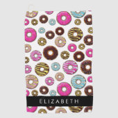 Patroon van donuts, kleurrijke donuts, Jouw naam Golfhanddoek (Voorkant)