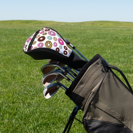 Patroon van donuts, kleurrijke donuts, Jouw naam Golfheadcover (Insitu)