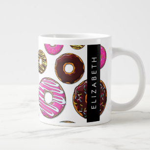 Patroon van donuts, kleurrijke donuts, Jouw naam Grote Koffiekop