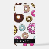 Patroon van donuts, kleurrijke donuts, Jouw naam iPhone Hoesje (Achterkant)