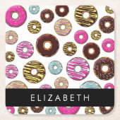 Patroon van donuts, kleurrijke donuts, Jouw naam Kartonnen Onderzetters (Voorkant)