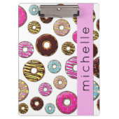 Patroon van donuts, kleurrijke donuts, Jouw naam Klembord (Voorkant)