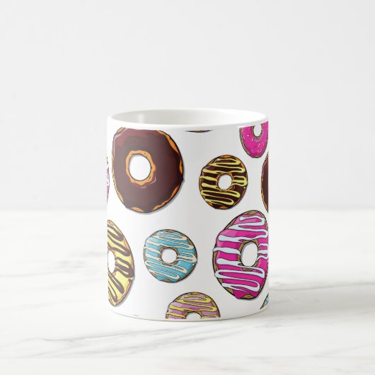Patroon van donuts, kleurrijke donuts, Jouw naam Koffiemok (Center)