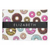 Patroon van donuts, kleurrijke donuts, Jouw naam Kussensloop (Achterkant)