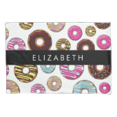Patroon van donuts, kleurrijke donuts, Jouw naam Kussensloop (Voorkant)