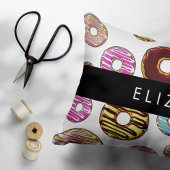 Patroon van donuts, kleurrijke donuts, Jouw naam Kussensloop